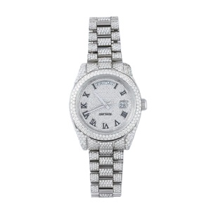 นาฬิกาข้อมือสายเหล็กฮิปฮอปของผู้ชายสุดหรูใหม่พร้อมเพชรโมอิสทรงกลมตัดเพชรออกแบบได้ตามต้องการควอตซ์ที่น่าสนใจ - Product Image 1