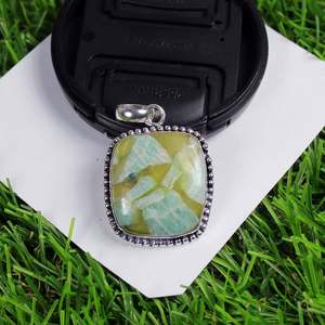 Superbe Collier Pendentif Bohème de Créateur en Amazonite, Plaqué Argent Sterling, Matériau Principal Laiton, Unisexe - Product Image 4