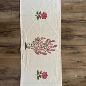 White & Pink Striped Indian 100% Cotton Canvas Hand Block Printed Reusable Home <b>Table</b> <b>Runner</b> - Product Image 1