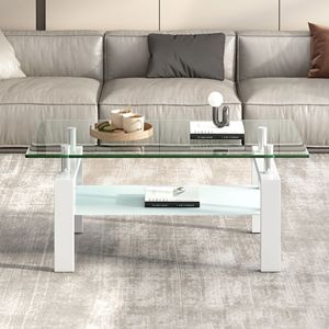 2-Layer Tempered <b>Clear</b> Glass Coffee <b>Table</b> for Living Room As Centerpiece - Product Image 3