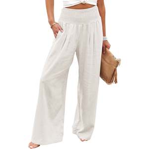 Palazzo Lounge Pants for Women Casual Comfy High Waist Dressy Trousers with Pockets Loose Wide-leg Spandex / Polyester Woven - Product Image 5