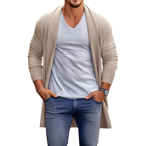 <b>Men's</b> <b>Shawl</b> Collar <b>Cardigan</b> Long Sleeve Wool Acrylic Knit Solid Color Autumn Casual Outerwear Anti-Pilling Standard Thickness - Product Image 2
