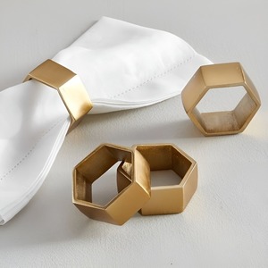 Vintage Design Handmade Tableware Dining Ware Metal Napkin Ring Set Of 4 Hexagon Shape Gold Plated Napkin Ring At Cheapest Price - Product Image 1