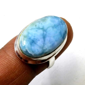 Bague en pierre précieuse Larimar naturelle, argent 925, faite à la main, cadeau unique - Product Image 1
