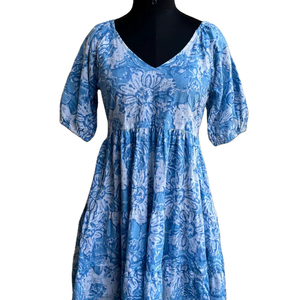 Blue Hand <b>Block</b> <b>Printed</b> Dress <b>Block</b> <b>Print</b> Indian Tunics Hand Dress Indian Cotton Long Gown Indian <b>Printed</b> Dress - Product Image 1