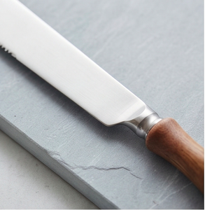 Ensemble de couverts minimalistes avec manche en bois et lames en acier inoxydable poli miroir pour la restauration - Product Image 3