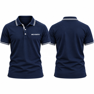 เสื้อโปโลผู้ชายปักลายแบบกำหนดเองสีแดง เสื้อโปโลแขนสั้นสำหรับเล่นกอล์ฟ เสื้อกอล์ฟระบายอากาศได้ดี คอเสื้อและปลายแขนเสื้อลายทาง - Product Image 6