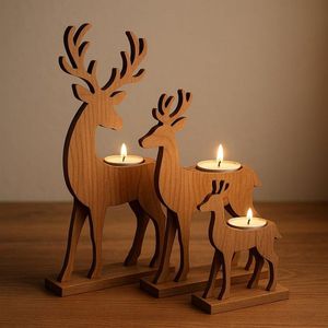 Support à bougie en bois fait main, porte-bougie décoratif en bois massif pour la maison, le salon, la table de mariage, la décoration de centre de table - Product Image 5