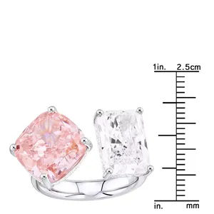 Luxury IGI Certified Silver <b>Two</b> <b>Stone</b> Cushion Cut Eternity Band <b>Ring</b> Pink Crystal Engagement Anniversary Wedding Party Statement - Product Image 5