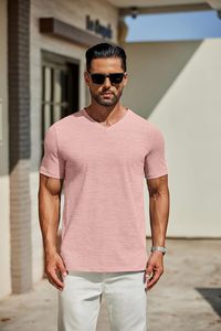 Camiseta de Cuello en V para Hombre, Algodón Premium, Manga Corta, Informal, Tejido Suave y Transpirable, Corte Ajustado, Moda de Verano, Básica para el Día a Día - Product Image 3