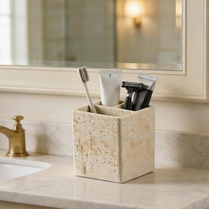 Porte-brosses à dents en travertin naturel pour salle de bain, support pour brosse à dents électrique et dentifrice, 3 emplacements pour brosses à dents - Product Image 1