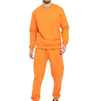 Conjunto Deportivo de Algodón Naranja para Hombre, Sudadera de Cuello Redondo y Pantalones Deportivos, Ropa Casual de Otoño, Tejido de Felpa de Color Sólido