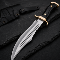 OEM Service Nieuw handgesmeed Damascus staal Rambo Bowie mes met messing beschermkap, houten & hoornen handvat, leren schede, outdoor Bowie mes
