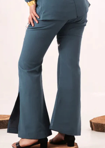 Pantalones de Corte Bootcut Azul Sólido Premium para Mujer con Adornos Brillantes, Cintura Alta, Ajuste Cómodo, Perfectos para el Trabajo o Fiestas - Product Image 2