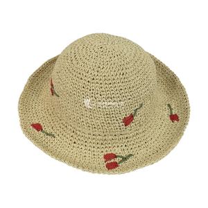 Sombrero de Paja Tejido a Mano Artesanal, con Bordado de Cerezas, para Vacaciones de Verano en la Playa, Venta al por Mayor - Product Image 6