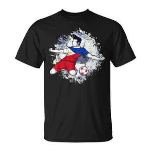 T-shirt de football des Philippines, design drapeau national, noir, adulte unisexe, col rond, manches courtes, impression numérique - Product Image 1