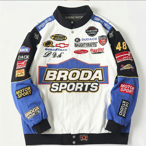 Veste bomber de course unisexe en coton, style streetwear, avec patch brodé en chenille respirant, personnalisable haut de gamme, vente en gros OEM - Product Image 1