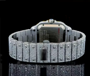 Reloj de Lujo con Incrustaciones de Moissanita VVS, Bisel de Diamantes Rosa Rubí, Esfera Cuadrada, Números Romanos, Estilo Hip Hop - Product Image 3