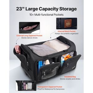 Sac de danse à roulettes de 23 pouces avec porte-vêtements et port USB, solution de rangement de danse réglable en hauteur avec protection de la vie privée - Product Image 3