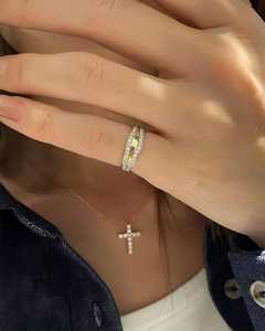 Double Row Round Cut Lab Diamond Wide Band <b>Stacking</b> Ring 14K Solid Gold Surprise Wedding Party Gift For Partner - Product Image 5