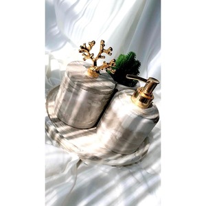 High Standard Quality Marble Bathroom Set 2-Piece Round Soap Dispenser <b>Toothbrush</b> <b>Holder</b> Luxury Style Easy To Clean - Product Image 1