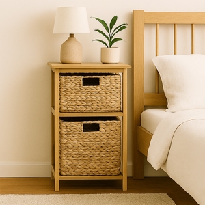 Bohemian Natural Water Hyacinth Eco-Friendly Wooden <b>Storage</b> Cabinet with Woven Baskets and Multifunctional Organizer - Product Image 6