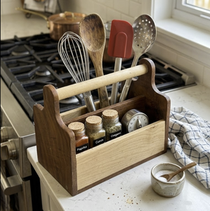 Caja Organizadora de Utensilios de Madera, Caja de Almacenamiento para Cocina, Soporte para Utensilios Domésticos, Ahorro de Espacio, Asa Resistente, Doble Color - Product Image 1