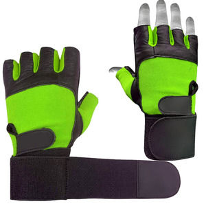 Gants de fitness demi-doigts en cuir PU noir et vert avec sangle de poignet réglable pour musculation et entraînement en salle de sport, unisexe - Product Image 5