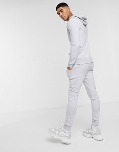 Men's Light Gray Hooded <b>Tracksuit</b> Full Sleeve Solid Color Casual Breathable Polyester Sweatshirt Pants Set Spring Wear - Product Image 4