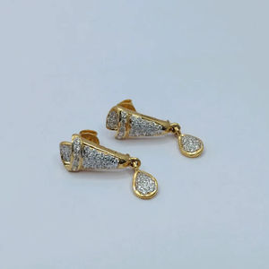 Elegant 22K Gold Diamond Drop <b>Earrings</b> with Cone Design and <b>Teardrop</b> Charm Stylish Designer Jewellery for Women Daily Wear - Product Image 1