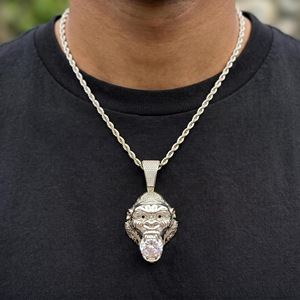 จี้หัวกอริลลาประดับมอสซาไนต์ทรงกลม ชุบทองคำขาว 925 ประดับเพชรแบบ Iced Out ของขวัญเครื่องประดับสุดหรู สีโรสโกลด์ - Product Image 5