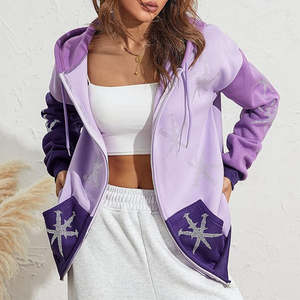 Sweat à capuche unisexe tendance avec strass et fermeture éclair, sweat-shirt graphique oversize scintillant, pull à capuche style gothique - Product Image 3