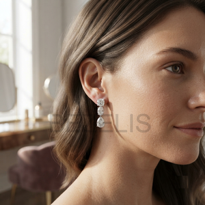 Pendientes Colgantes de Diamantes Cultivados en Laboratorio Chapados en Oro, Corte Cojín Ovalado y Pera, Tres Piedras, para Mujer, Joyería Fina - Product Image 5