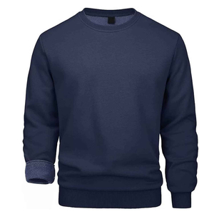 <b>Top</b> Trending Men's <b>Navy</b> Blue Crew Neck Sweatshirt 100% Cotton Knitted Regular Fit Solid Color Casual Pullover Autumn Wear - Product Image 1
