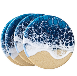 Ensemble de sous-verres en résine époxy de haute qualité, design vague océanique moderne, fait main, design plage, diamètre 10 cm, pour la décoration de table à la maison, REHMAN CRAFT - Product Image 1