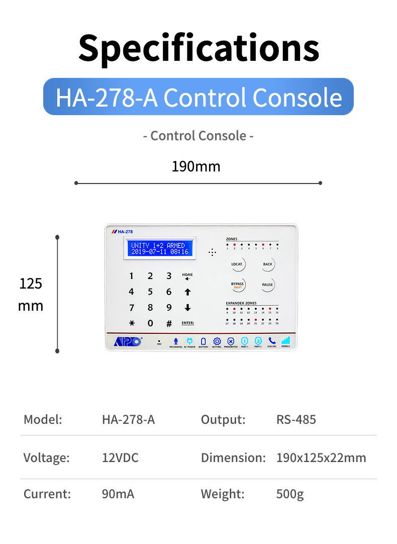 HA-278-A Wired Security Intrusion Alarm Systems 8 Zone Contact ID Control Console GPRS/GSM PSTN Network Auto Dialer 16.5V AC/24V · image 4