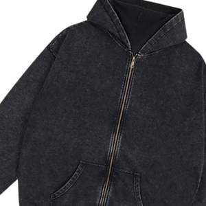 Sweat à capuche zippé pour homme en molleton 100% coton, délavage acide, respirant, 380g, couleur unie, streetwear d'hiver, manches classiques, design tricoté - Product Image 5