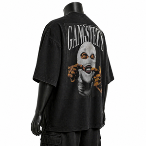 Camiseta Oversize Negra Personalizada de Algodón para Hombre, Estilo Urbano con Estampado Gótico Tipográfico, Hombros Caídos, Ajuste Holgado, Venta al por Mayor OEM - Product Image 6