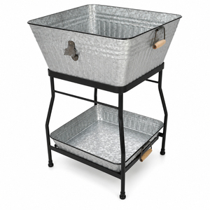 Wholesale Square Galvanized Beverage Tub with Metal Stand and Serving Tray Metal Ice Bucket Outdoor Party <b>Drink</b> <b>Cooler</b> for Wine - Product Image 1