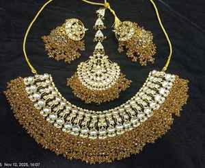 Conjunto de Joyería Nupcial Clásica Étnica Chapada en Oro Kundan Real Indio para Mujer, Última Elegancia Tradicional Real - Product Image 3