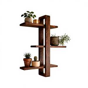Modern Black Frame Adjustable Floating Shelf Rectangular Wall Mounted Wood Display <b>Shadow</b> <b>Box</b> Plant Stand Living Room Organizer - Product Image 5