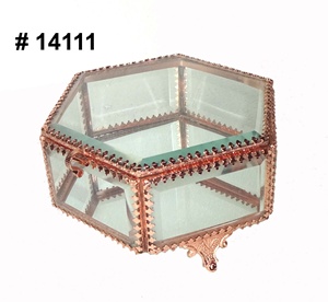 Iron and Glass Hexagon Luxury Portable 6 Inch Gift Box for Jewelry <b>Storage</b> - Product Image 3