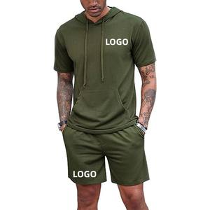 ชุดเซ็ตเสื้อแจ็คเก็ตและกางเกงขาสั้นแบบมีซิปสำหรับผู้ชาย น้ำหนักเบา ชุดลำลองสองชิ้น เสื้อฮู้ดกันลม - Product Image 1