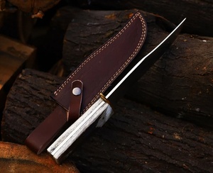 Couteau utilitaire Bowie A&M ENTERPRISES OEM fait main en acier inoxydable à pointe tombante, manche droit en bois de cerf, étui en cuir, pour le camping - Product Image 2