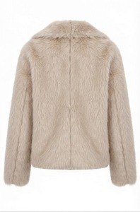 Abrigo de Piel Sintética Beige, Chaqueta Corta Abierta para Mujer, Ropa de Invierno Afelpada - Product Image 4