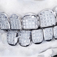Dents de diamant de réglage invisible VVS personnalisées haut et bas Princess Cut 925 Starling Silver Iced Out Moissanite Diamond Grillz