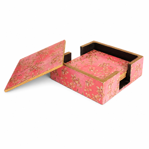 Handcrafted Oriental Wooden Square Printed <b>Tea</b> <b>Coaster</b> Set Washable Decorative Floral Table <b>Coasters</b> - Product Image 4