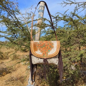 New Arrival Western Real Handmade Hair On Tooled Genuine Leather Fringe <b>Sling</b> Bags Stylish Concealed Carry Casual Crossbody Bags - Product Image 1