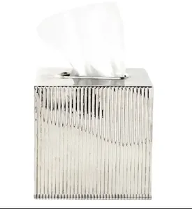 Glam Square Metal <b>Tissue</b> Box with Wood Grain <b>Pattern</b> Free Standing for Home Hotel Dining Tables - Product Image 2