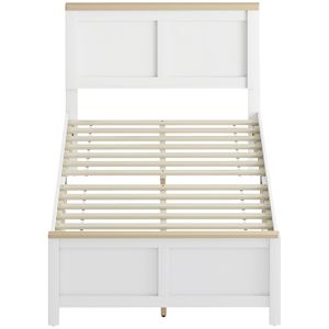 Cadre de lit double moderne avec tête de lit, lit plateforme en bois blanc, montage facile, aucun sommier tapissier nécessaire, lattes en bois incluses - Product Image 1